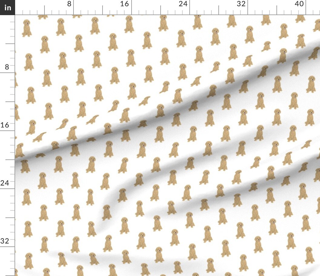 Illustrated Dogs Doodle Golden Poodle Cute Whimsical Brown Custom Printed Fabric by Spoonflower Various Fabrics by the Yard or Fat Quarter