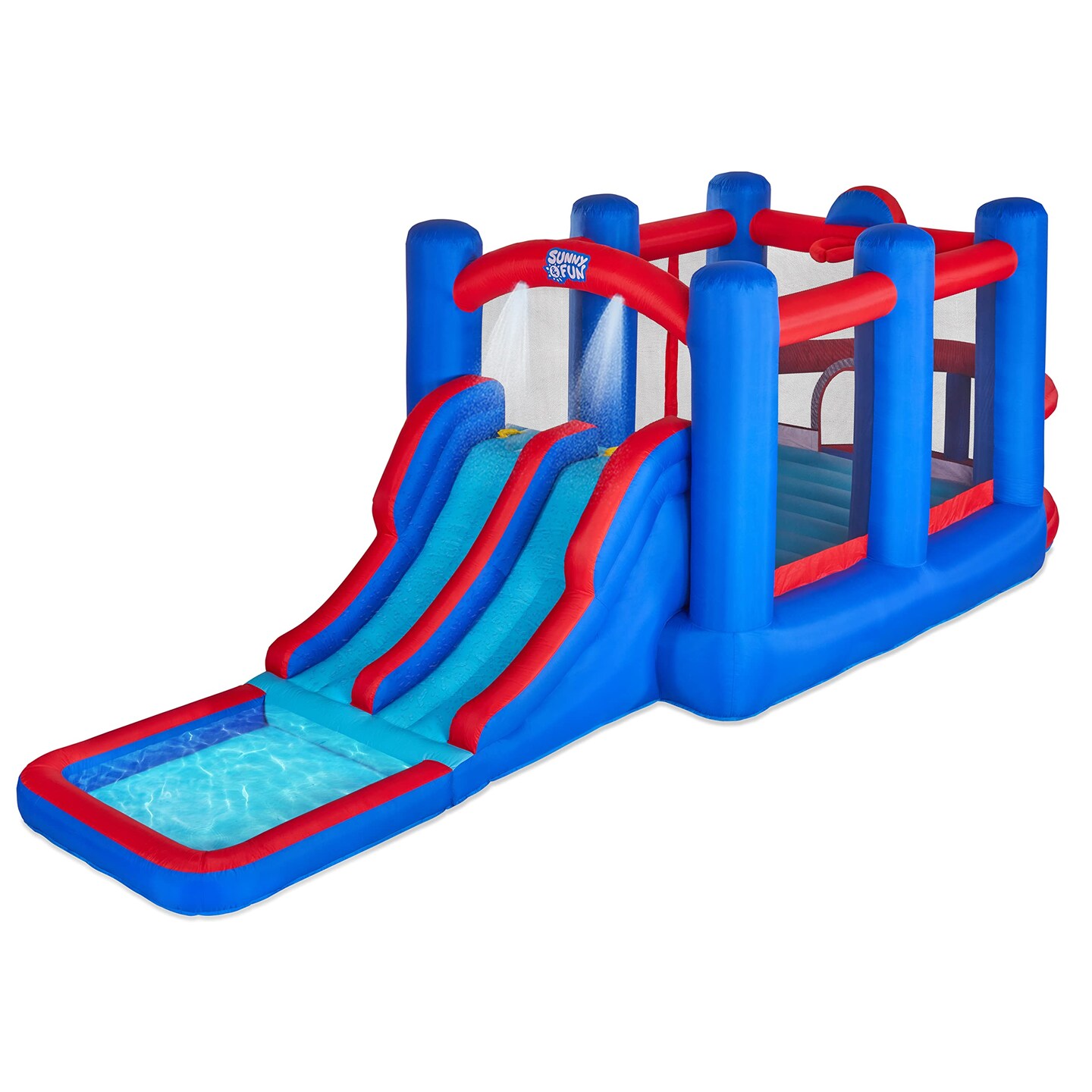 Sunny & Fun Inflatable Water Slide, Kids Pool with Slide & Bounce House with Air Pump & Case
