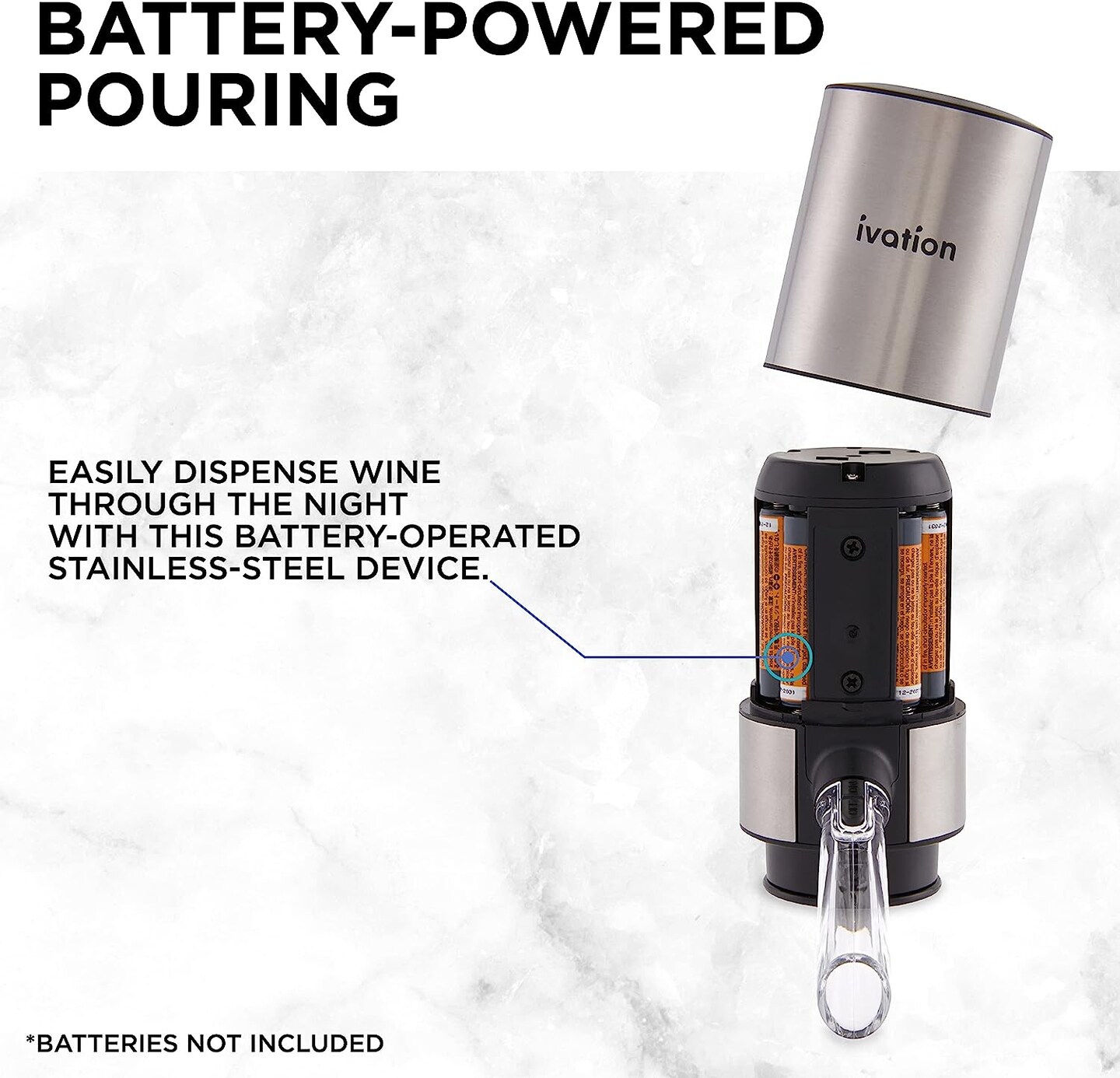 Ivation Stainless Steel Wine Aerator and Dispenser Spout, Electric Wine Pourer and Stopper