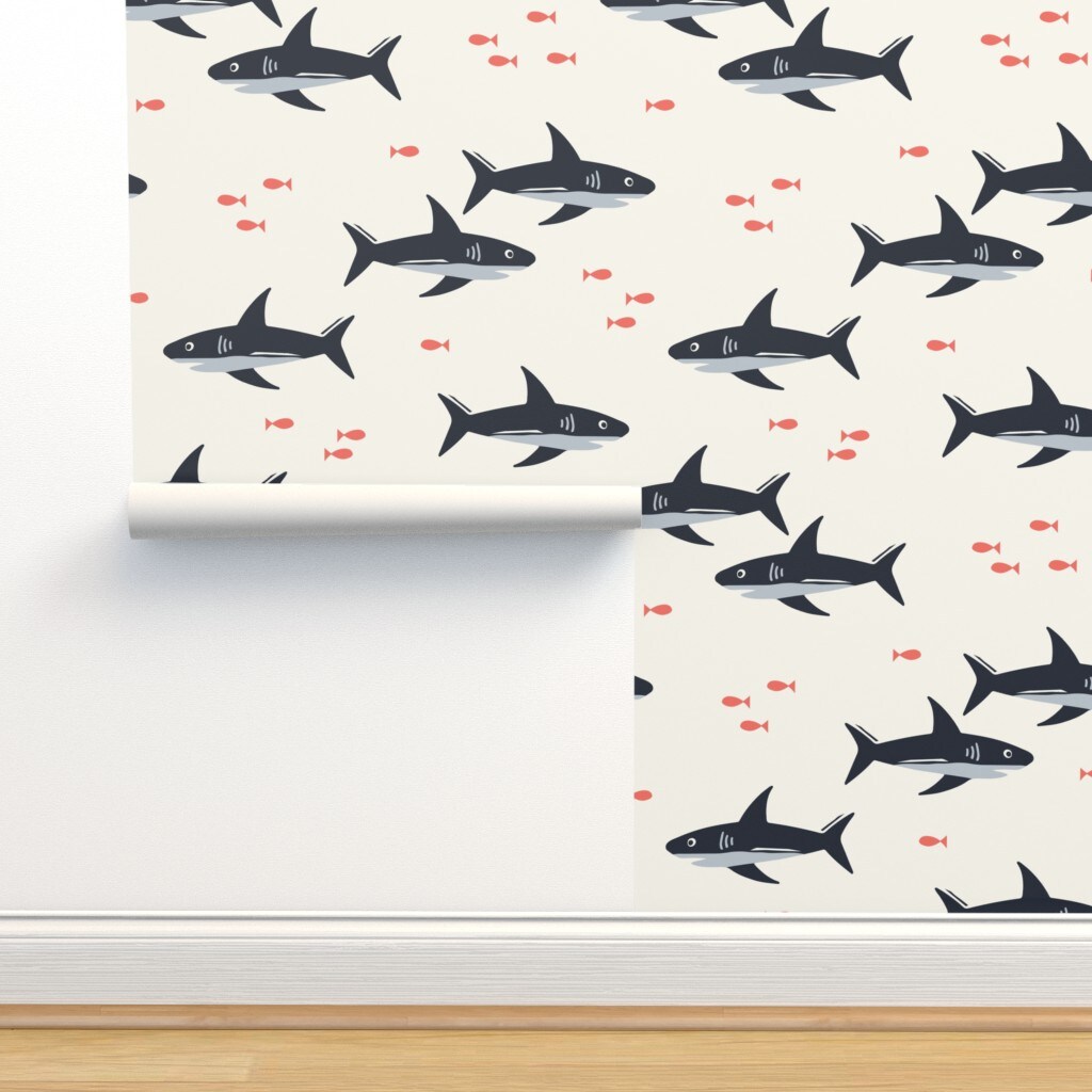 Ocean Under The Sea Marine Life Nautical Beach Waves Sharks Fish Custom Removable Wallpaper by Spoonflower Peel & Stick Wallpaper 2FT Wide