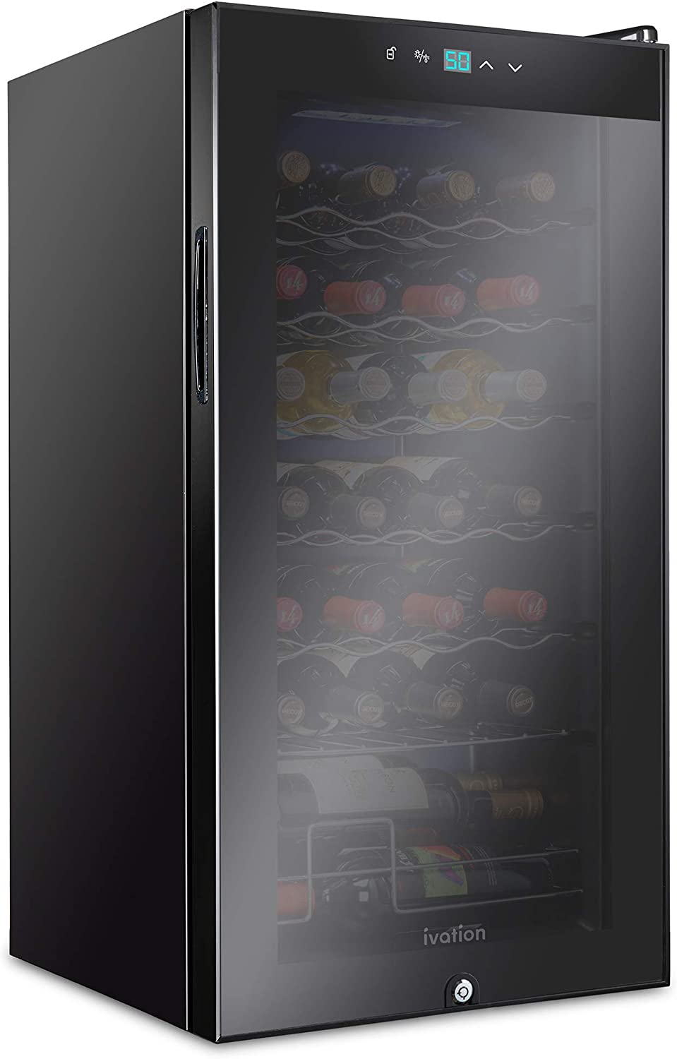 Ivation 28-Bottle Wine Cooler, Compact Freestanding Wine Fridge with Lock
