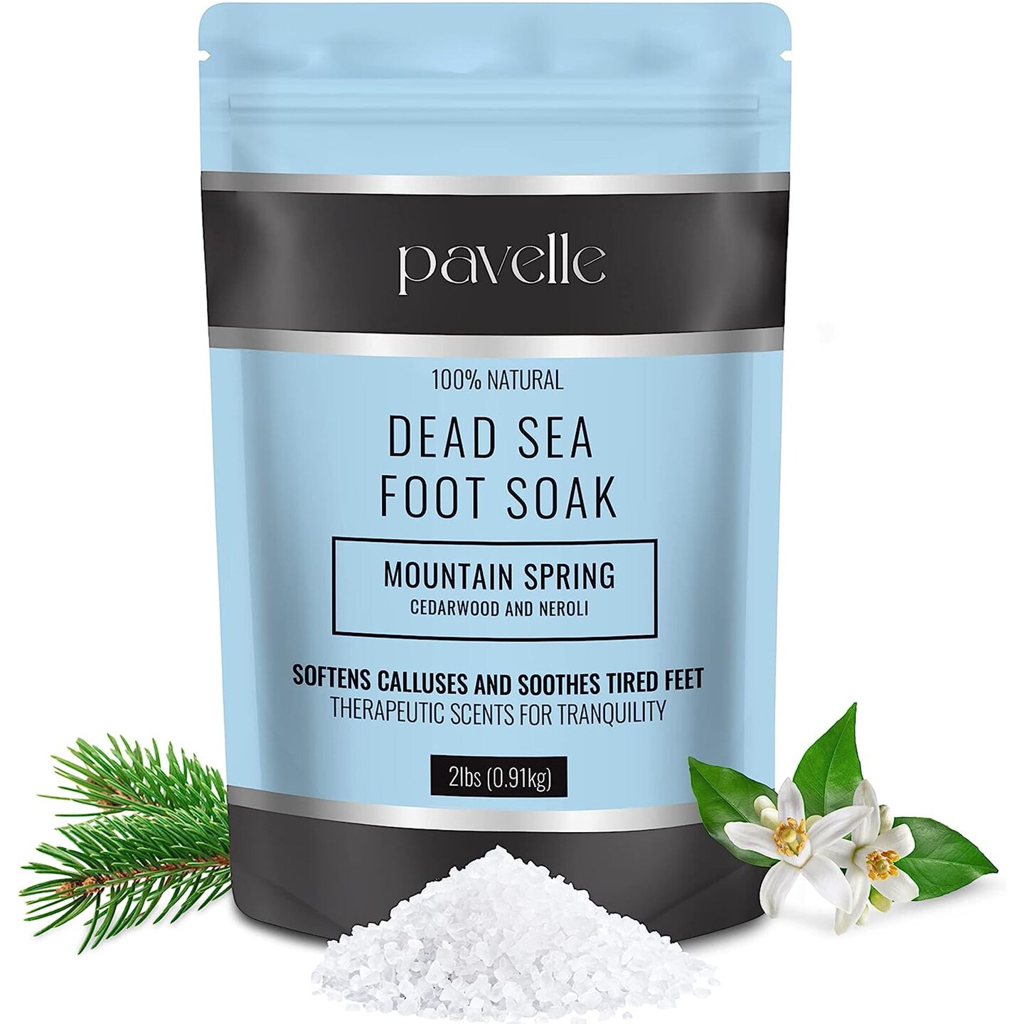 Pavelle Foot Soak Bath Salts, 100% Natural Dead Sea Salt Spa for Tired Feet, 2 lbs (0.91kg)