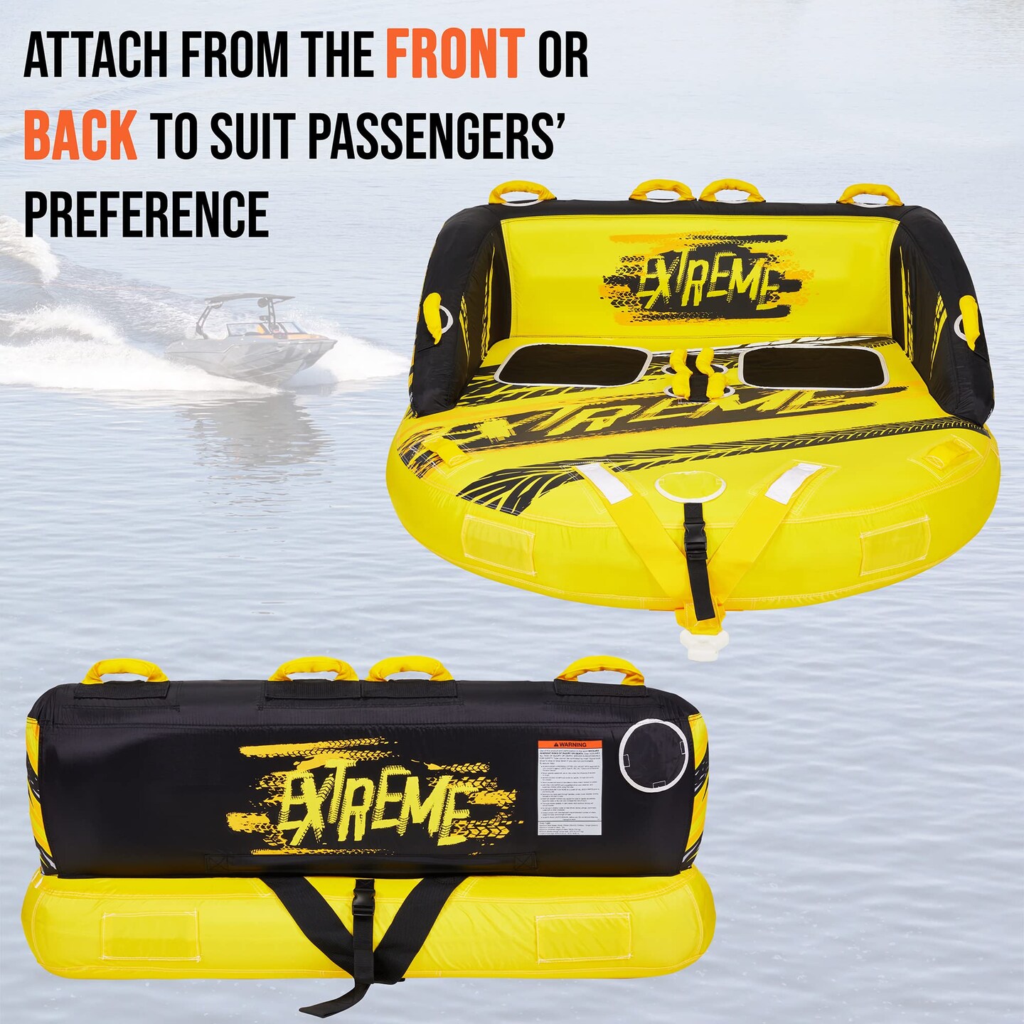 Sunny & Fun Boat Tubes and Towables, Water Tube for Boating with Air Pump & Tow Rope Included, Yellow