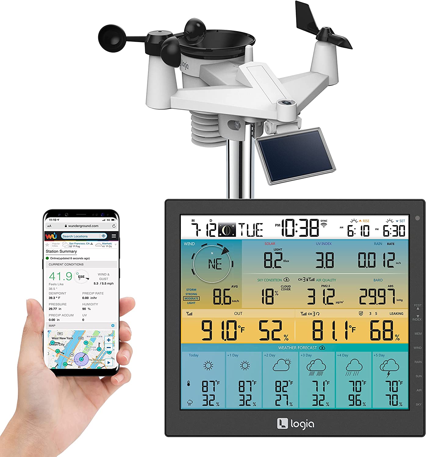 Logia 7-in-1 Wireless Weather Station 10&#x22; with 6-Day Forecast