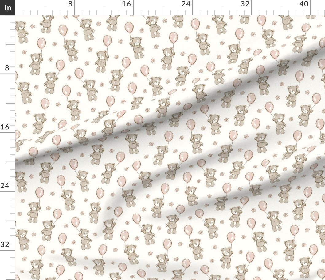 Petal Signature Cotton by the Yard or Fat Quarter Teddy Bear Pink Balloons Shower Small Scale Custom Printed Fabric by Spoonflower