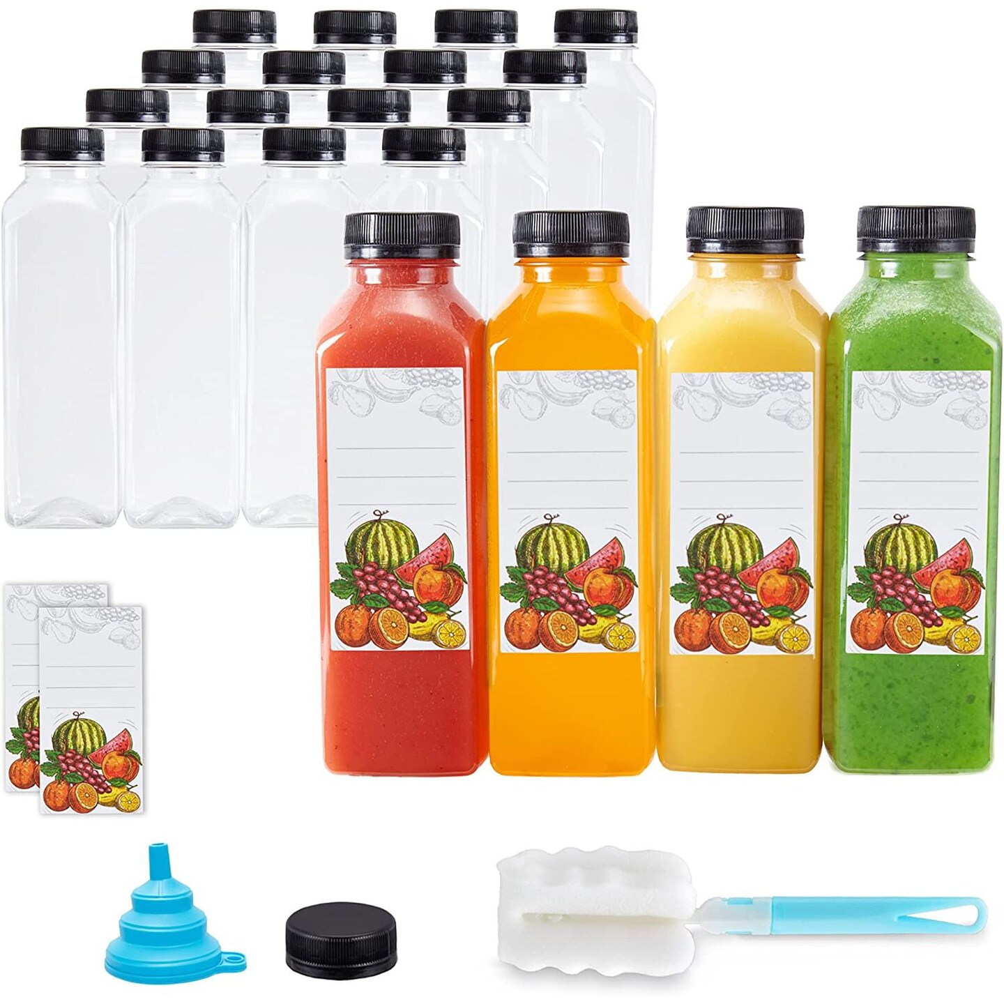 DEPEPE 12oz Plastic Juice Bottles with Caps, Reusable Clear Bulk