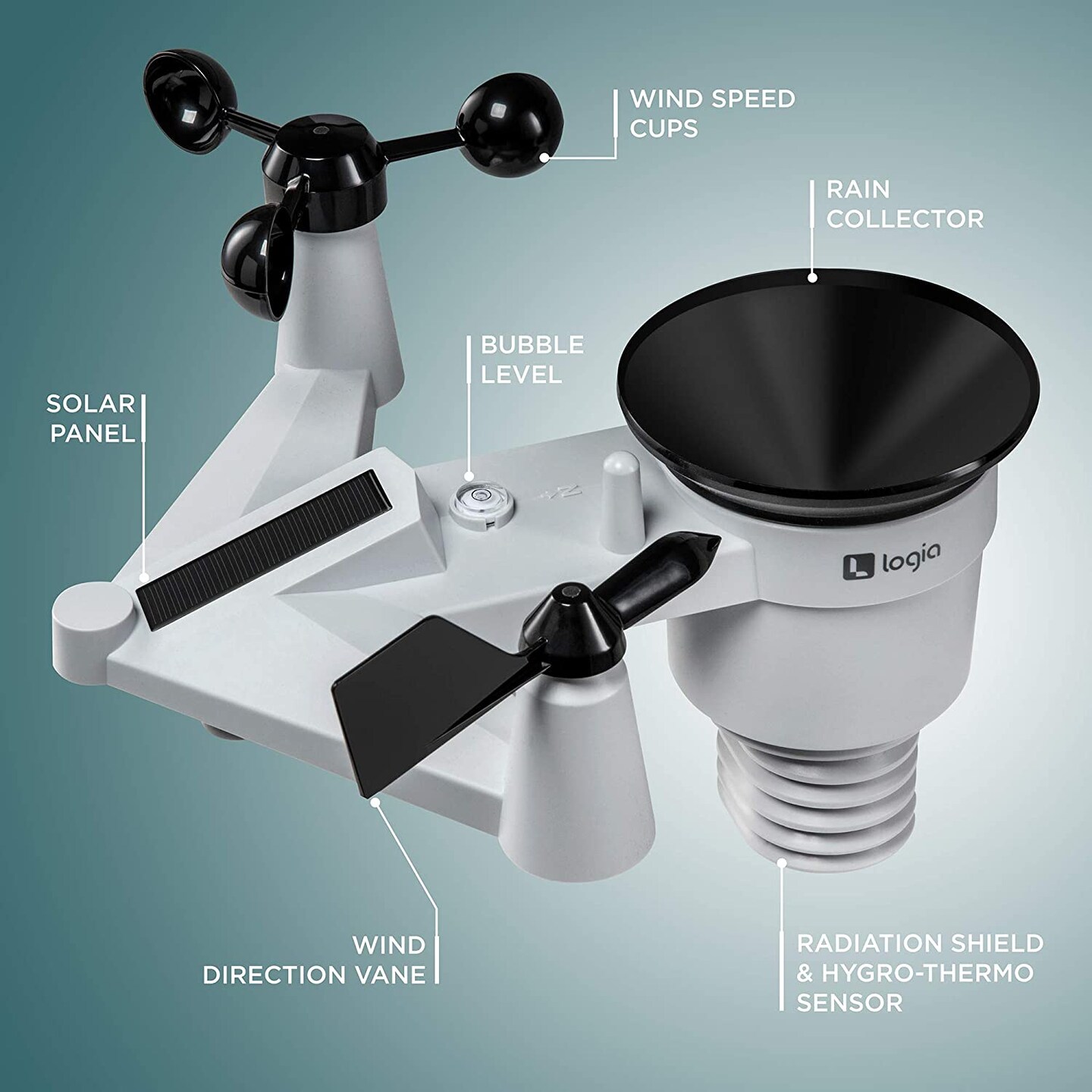 Logia 5-in-1 WiFi Wireless Weather Station with solar panel and Black LED Display