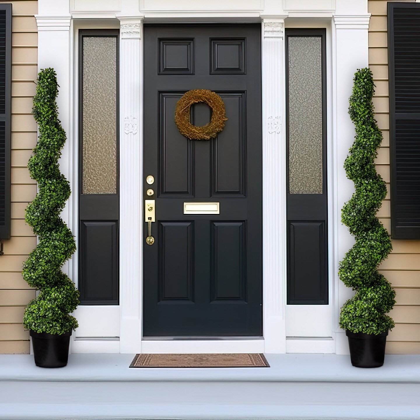 (2 Pack) 36&#x201D; Spiral Topiary Artificial Trees for Outdoors in Black Pot