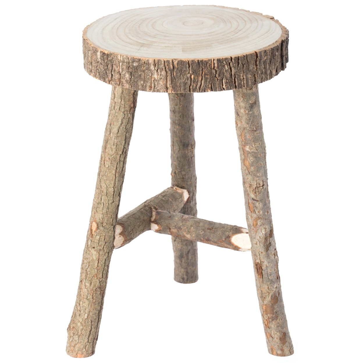 Antique Log Cabin Wooden Accent Stool Side Table Natural 12.5 Inch Dia 20 Inch High