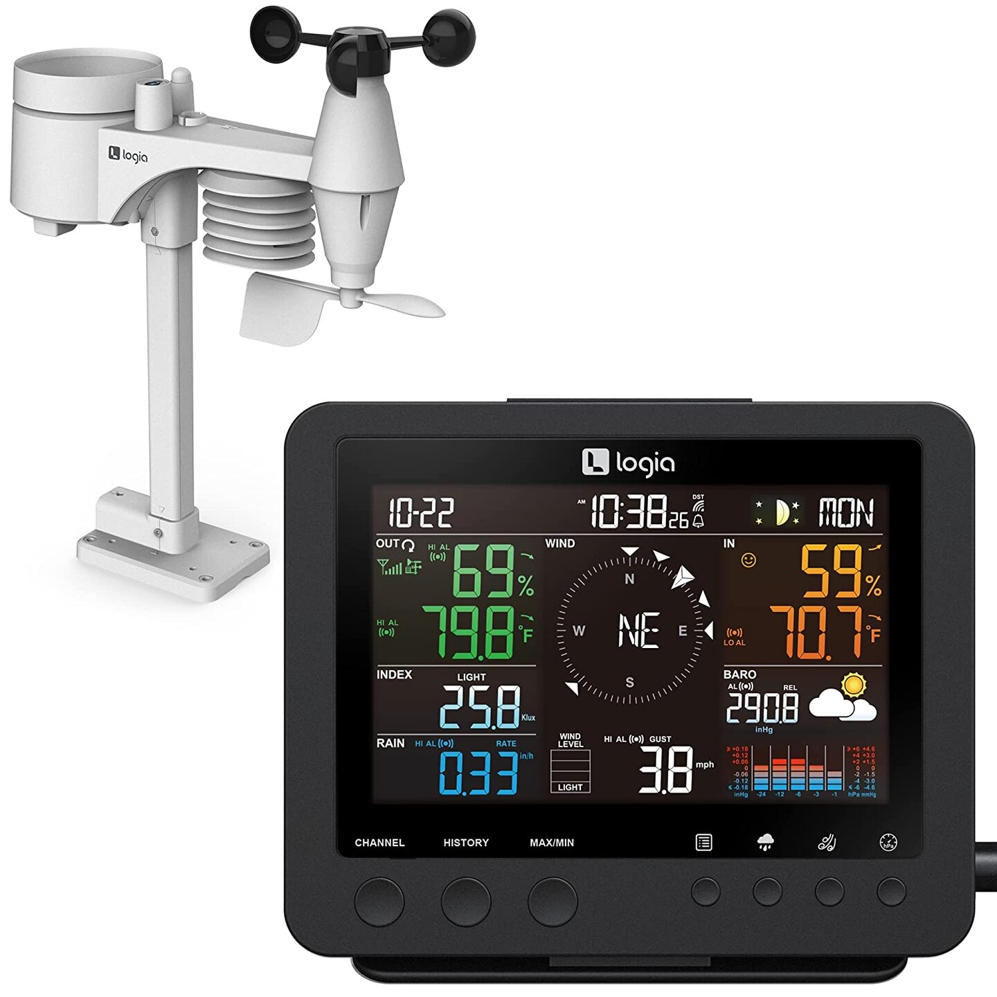 Logia 7-in-1 Wireless Weather Station with Black LED Display