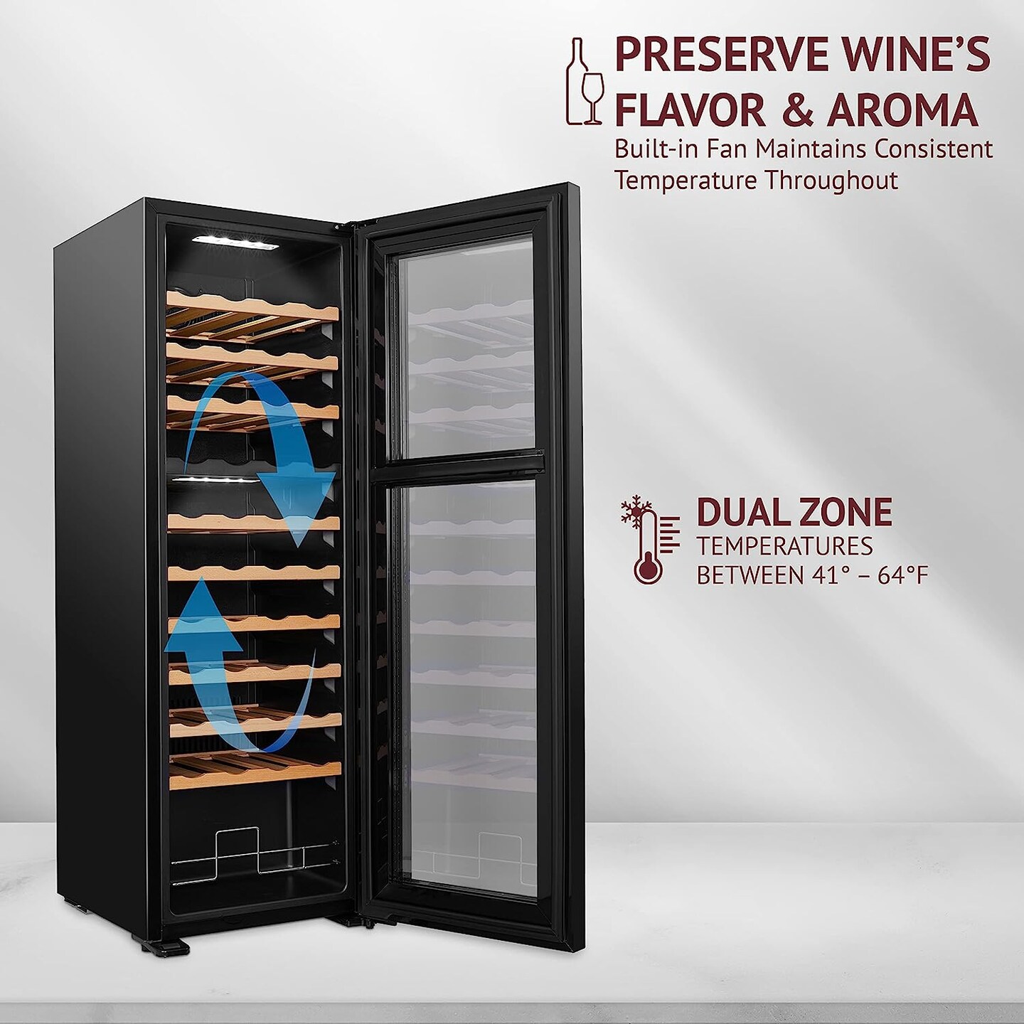 Schmecke 44-Bottle Dual Zone Wine Fridge, Freestanding Wine Refrigerator, Large Wine Cooler