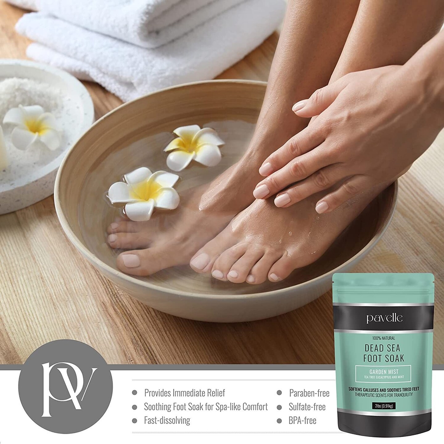 Pavelle Foot Soak Bath Salts, 100% Natural Dead Sea Salt Spa for Tired Feet, 2 lbs (0.91kg)