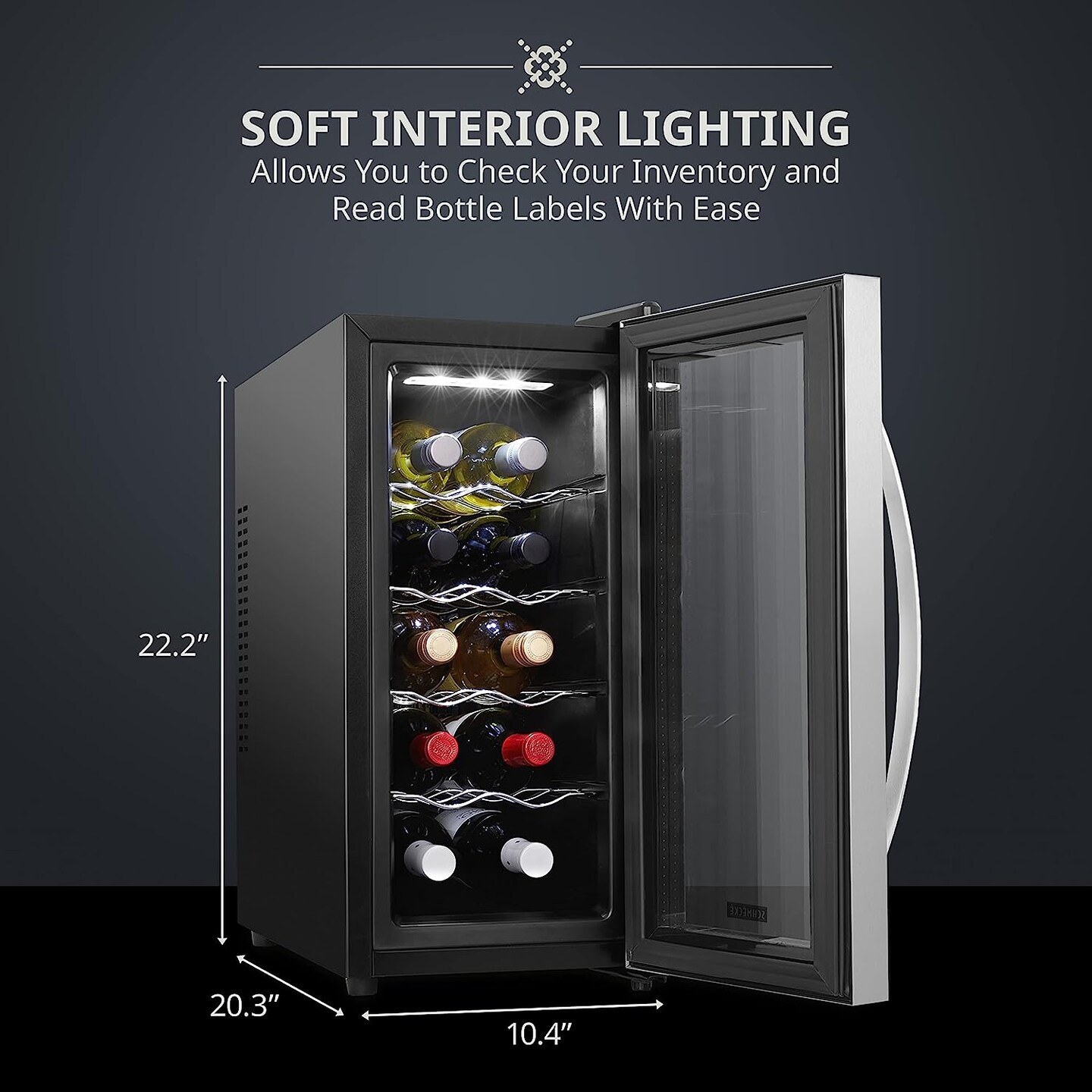 Schmecke 10-Bottle Thermoelectric Wine Cooler, Stainless Steel Freestanding Wine Fridge