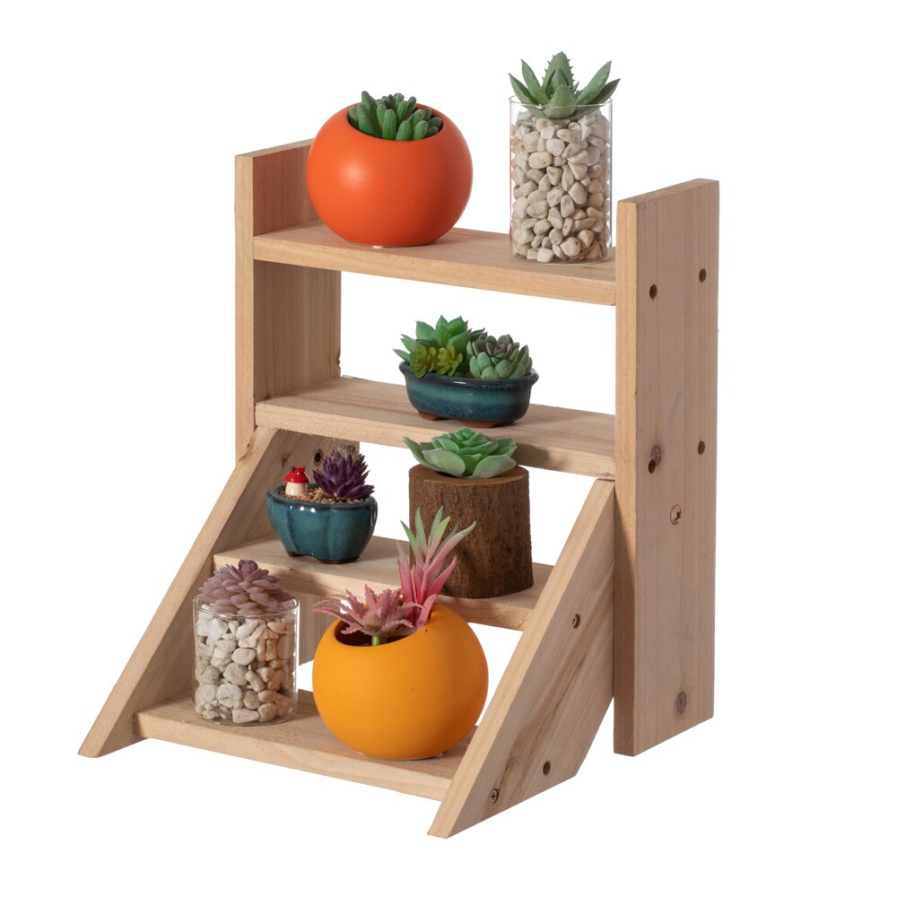 Wooden Flower Pot Stand Indoor Outdoor Shelf Storage Rack Brown 2 Tier Planter