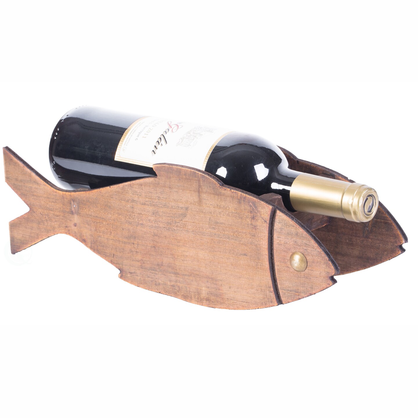 Vintiquewise Wooden Fish Shaped Vintage Decorative Single Bottle Wine Holder