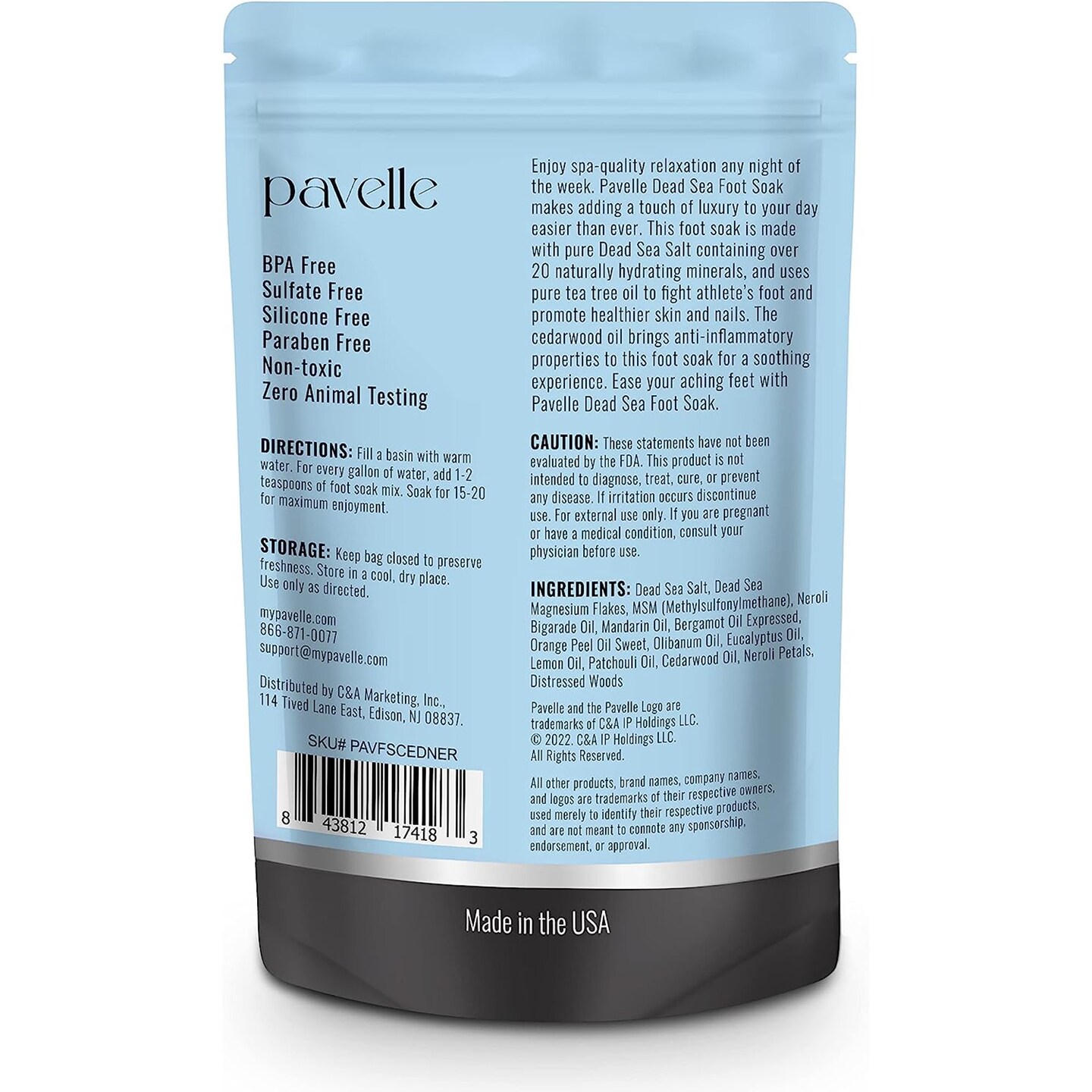 Pavelle Foot Soak Bath Salts, 100% Natural Dead Sea Salt Spa for Tired Feet, 2 lbs (0.91kg)