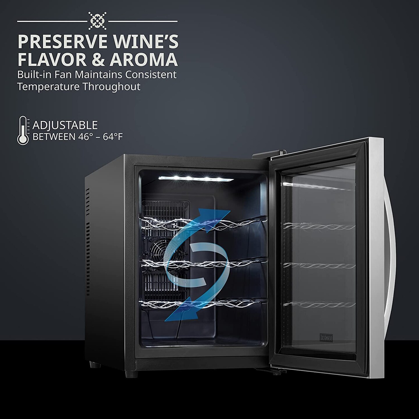 Schmecke 12-Bottle Thermoelectric Wine Cooler, Stainless Steel Freestanding Wine Fridge