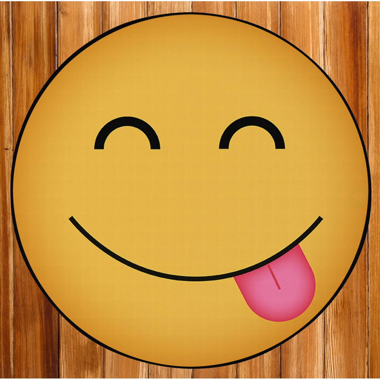 DEERLUX   Emoji Style Round Funny Smiley Face Kids Area Rug, Hungry Emoji Rug