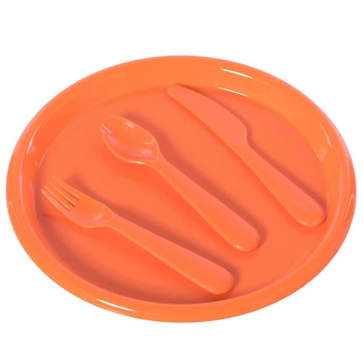 Reusable Cutlery Set For Kids 4 Plastic Plates Spoons Forks Knives Assorted Colors