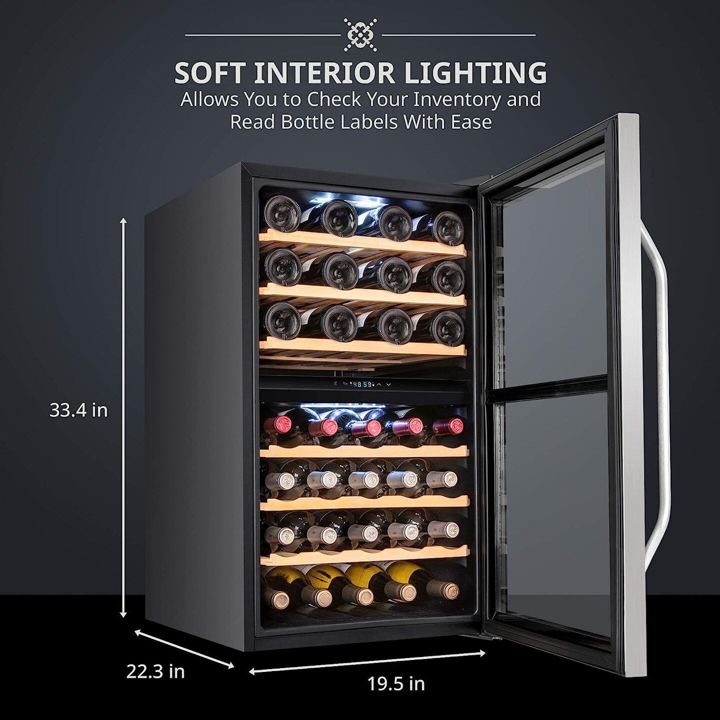 Ivation 43-Bottle Wine Cooler, Dual Zone Compact Freestanding Wine Fridge with Lock