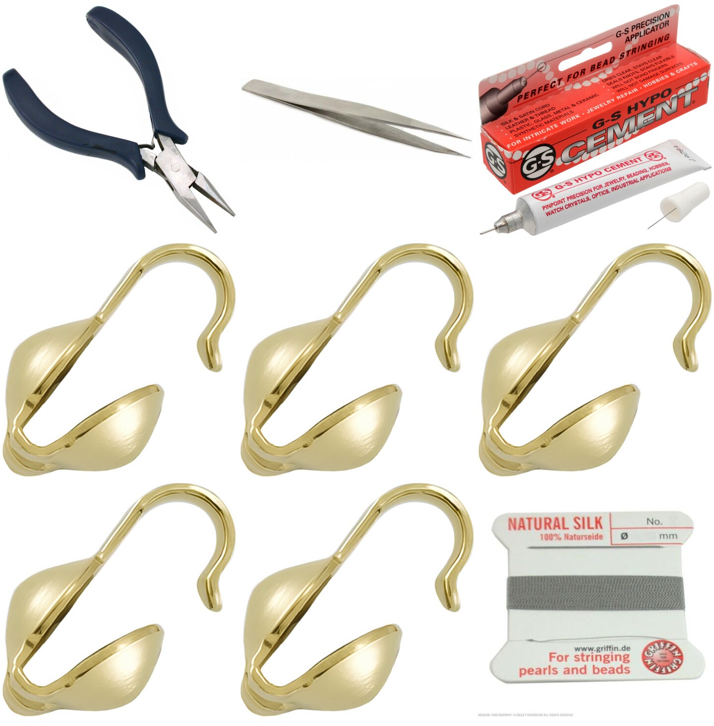 Bead Tip Kit - Pliers, Tweezers, Cement, 5 Bead Tips &#x26; Grey Bead Cord #3