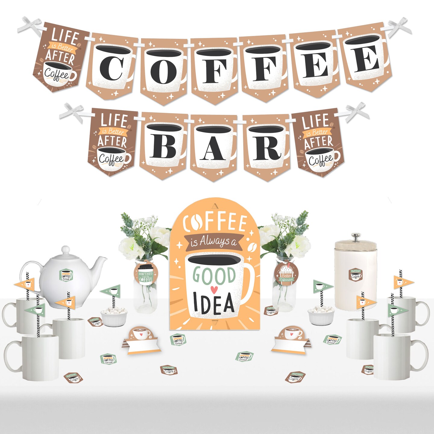 Big Dot of Happiness But First, Coffee - DIY Cafe Themed Party Signs - Drink Bar Decorations Kit - 50 Pieces