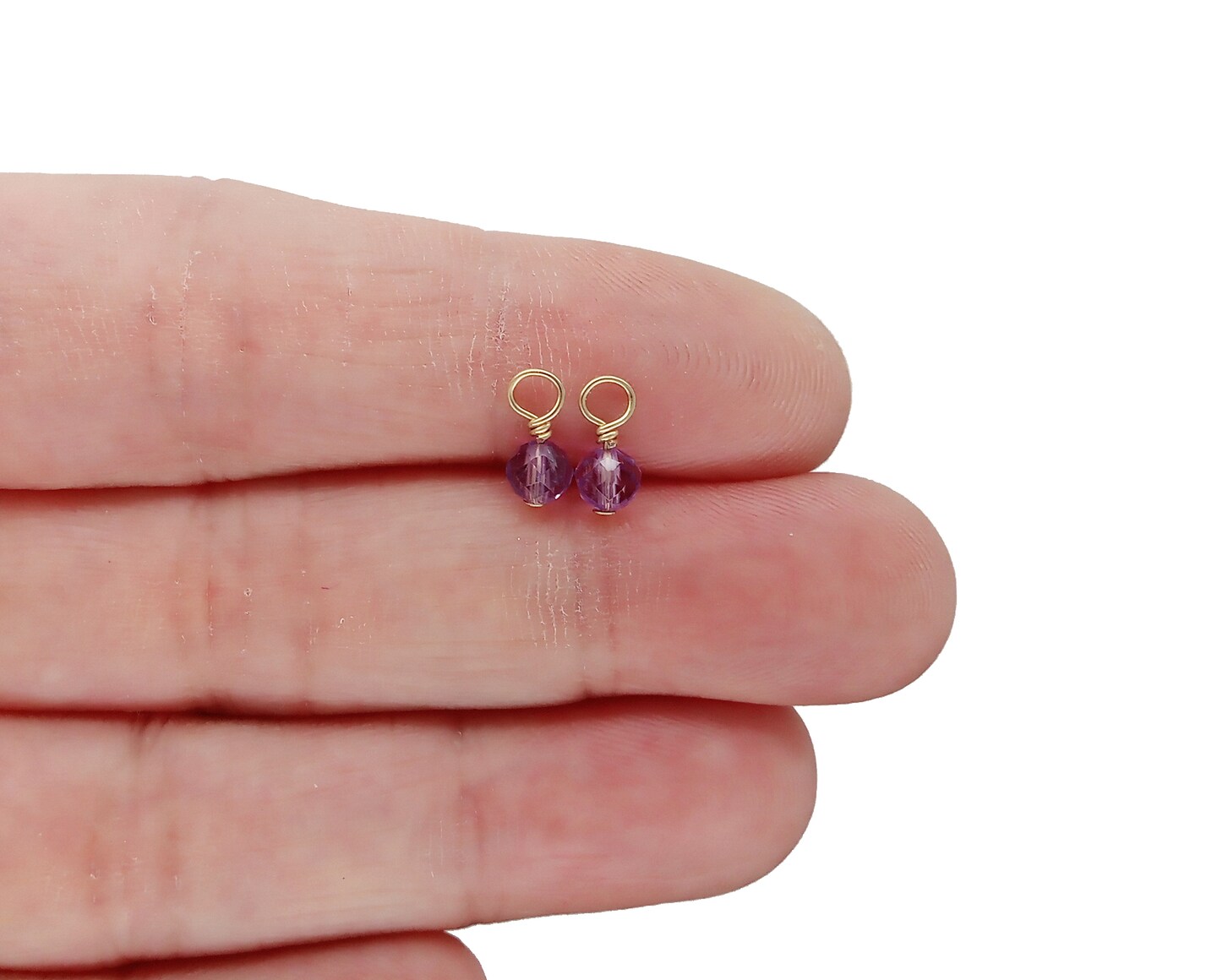 Tiny Amethyst Charms with 14K Gold-Filled Wire, 2 pieces, Adorabilities