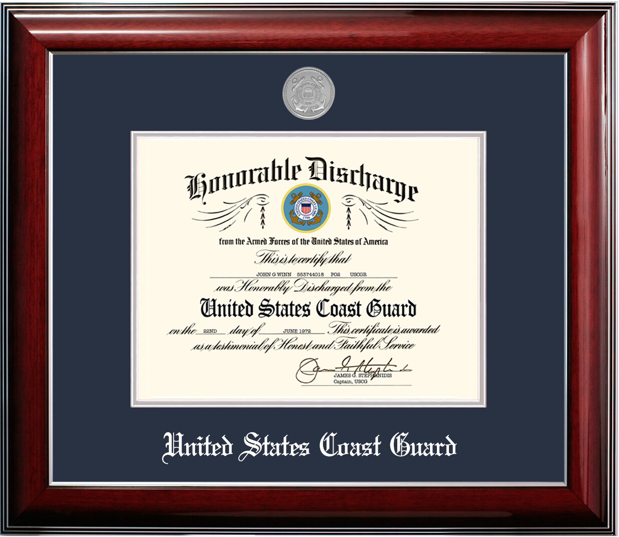 Patriot Frames Coast Guard 8.5x11 Discharge Classic Frame with Silver Medallion