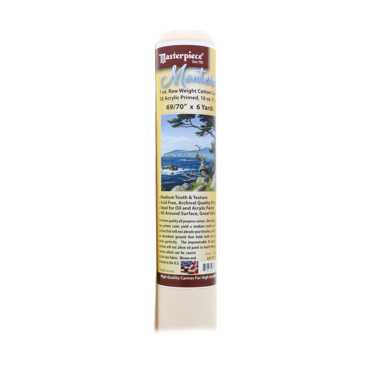 Masterpiece Monterey Acrylic Primed Cotton Canvas Roll, 72&#x22; x 6 yds.