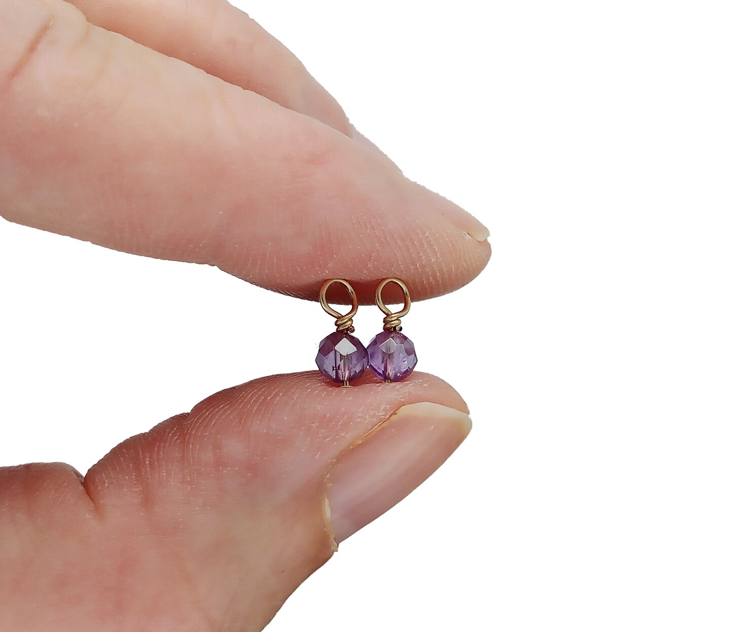Tiny Amethyst Charms with 14K Gold-Filled Wire, 2 pieces, Adorabilities