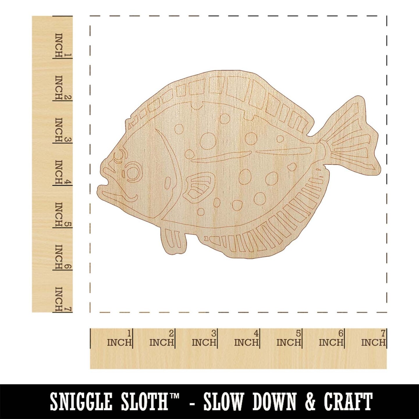 Flounder Halibut Flat Spotted Fish Unfinished Wood Shape Piece Cutout for DIY Craft Projects