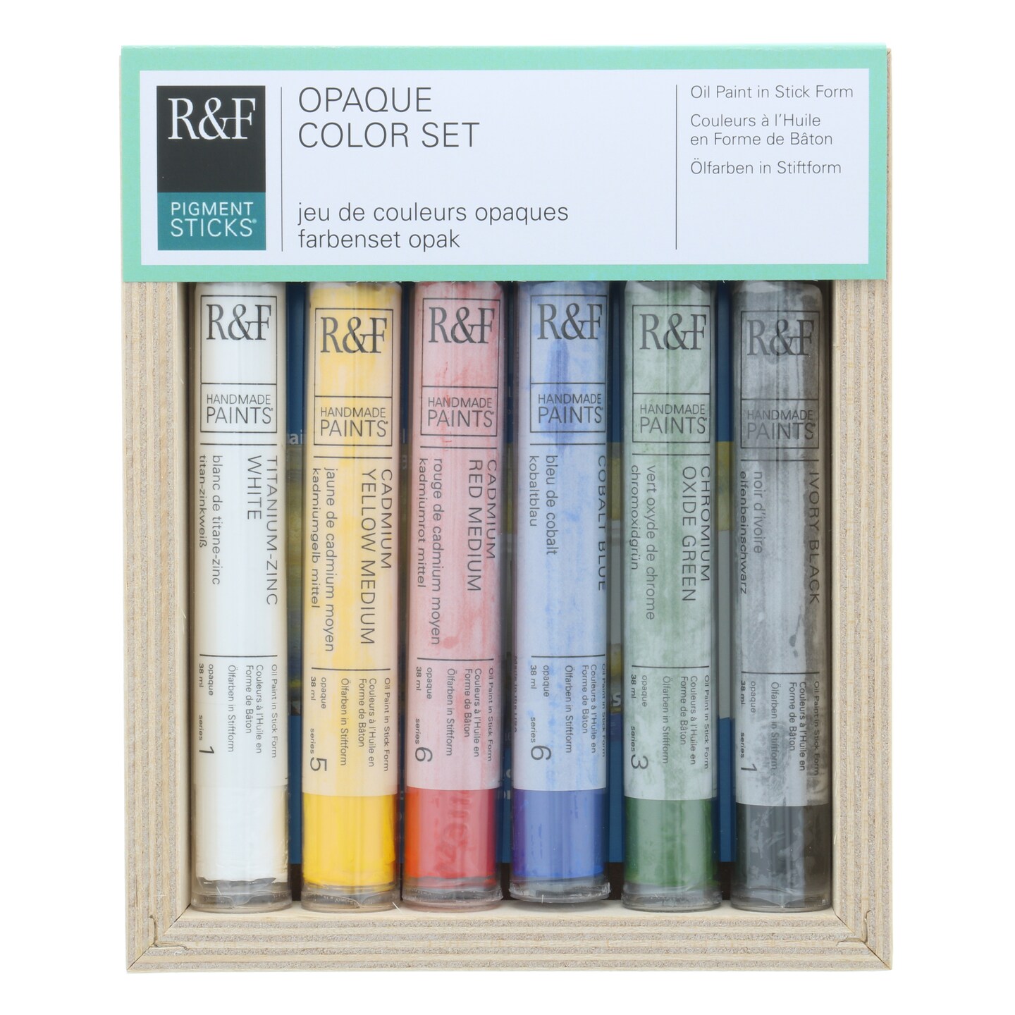 R&#x26;F Handmade Paints Pigment Stick Set, 6-Colors, Opaque Colors