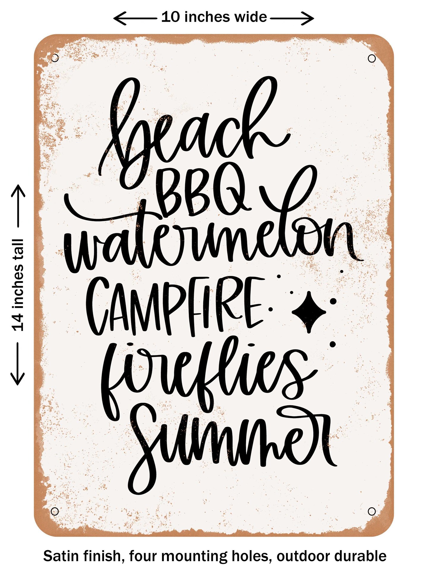 DECORATIVE METAL SIGN - Beach BBQ Watermelon Campfire Fireflies Summer  - Vintage Rusty Look