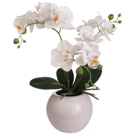 Elegant 18" White Phalaenopsis Orchid Arrangement in Ceramic Vase - Upgrade Your Home Decor, Floral Home by Artificial Flowers