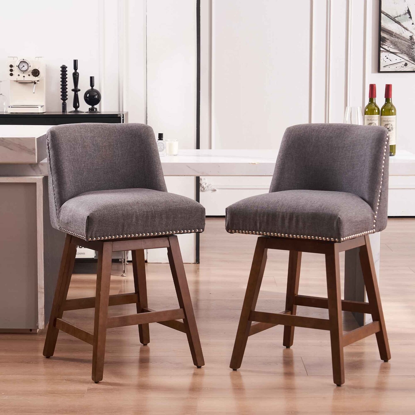 FERPIT Low Back Swivel Bar Stools with Rivet Trim Set of 2
