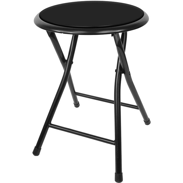 Heavy Duty Folding Stool 18 Inch Collapsible Padded Black 300 Pound Capacity