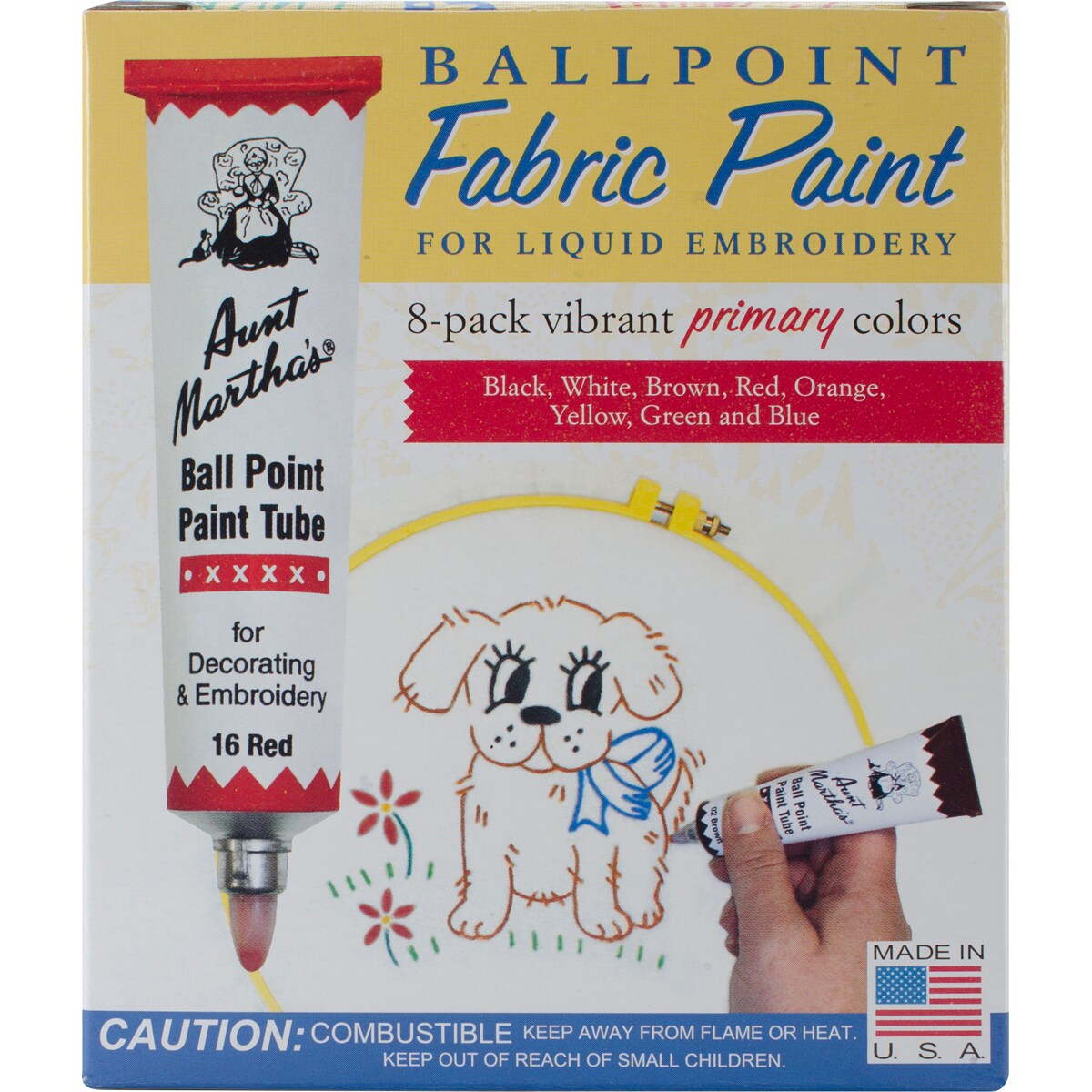 Aunt Martha's Ballpoint Paint Tubes 1oz 8/Pkg Primary Colors 