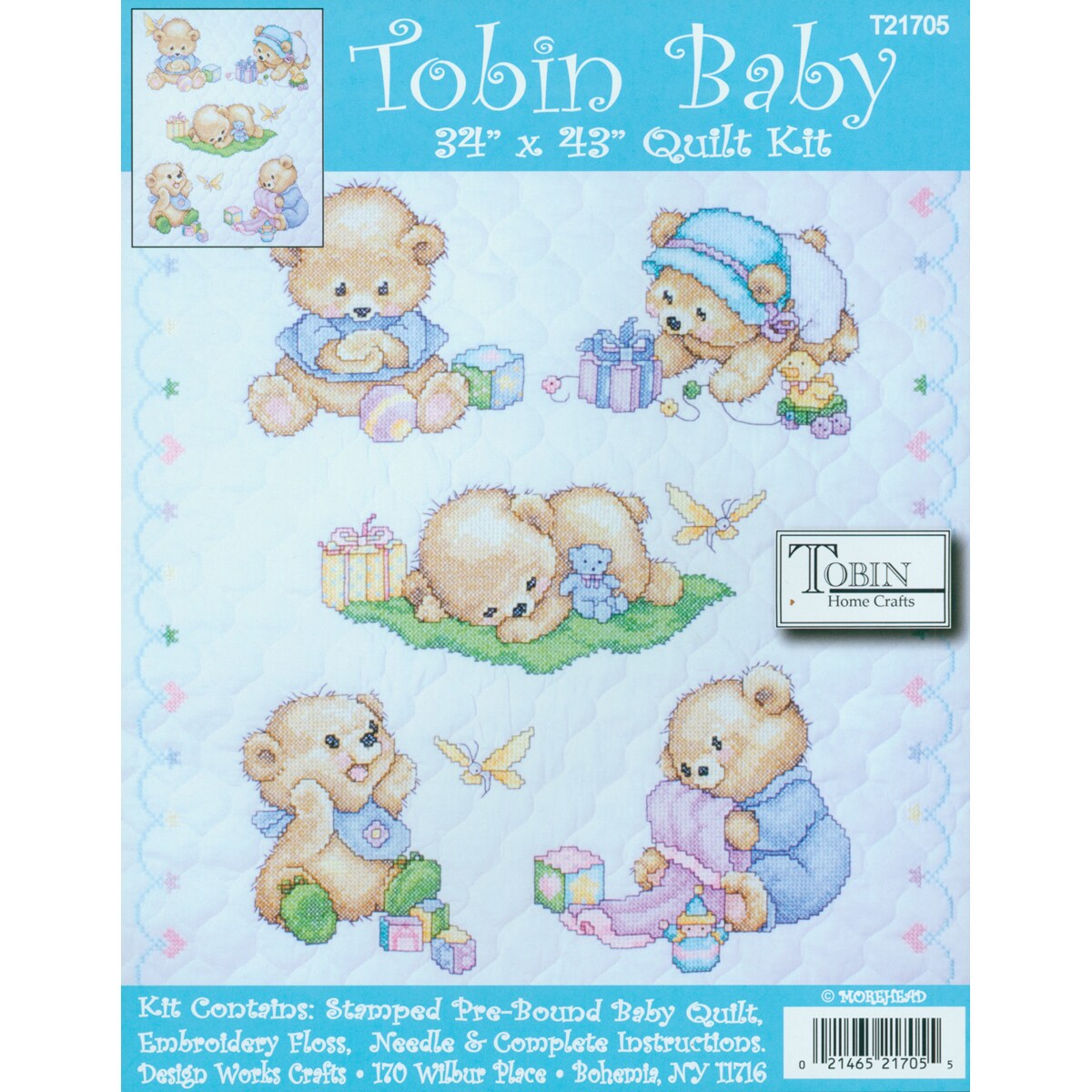 Tobin Stamped Quilt Cross Stitch Kit 34&#x22;X43&#x22;-Baby Bears
