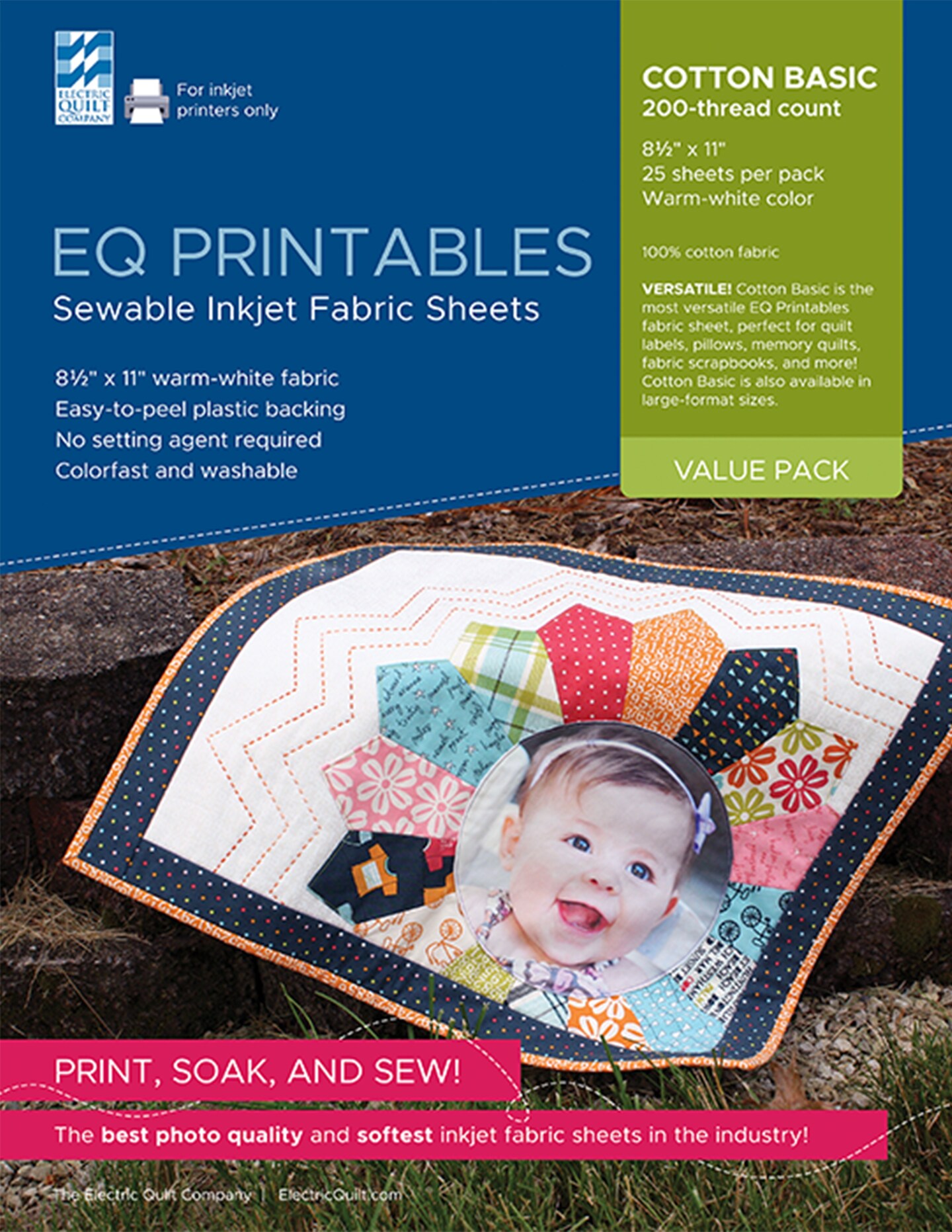 EQ Inkjet Printable Cotton Basic Fabric Sheets 8.5&#x22;X11&#x22;-25/Pkg