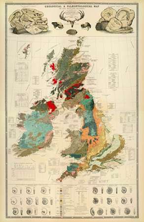 ComVintageite: Geological, palaeontological map British Islands, 1854 Poster Print by Alexander Keith Johnston - Item # VARPDX295526