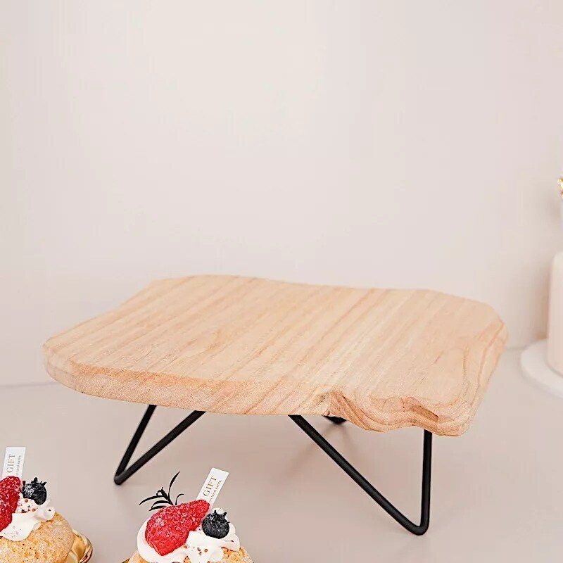 12&#x22; BLACK BROWN Square Natural Wooden CAKE Dessert STAND