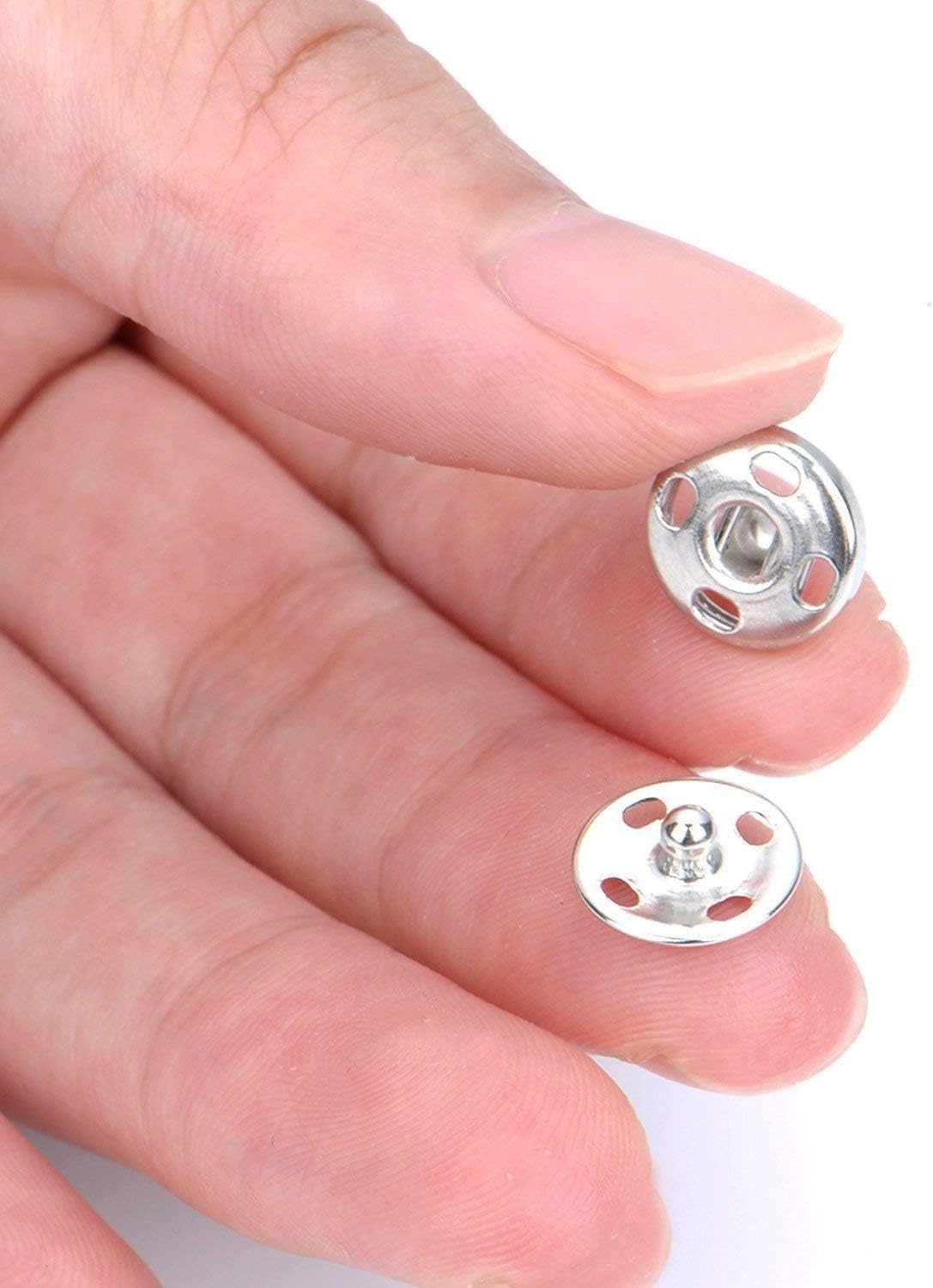 120 Sets Sew-on Snap Buttons Metal Snaps Fasteners Press Studs Buttons for Sewing, 8 mm and 10 mm,Black and Silver