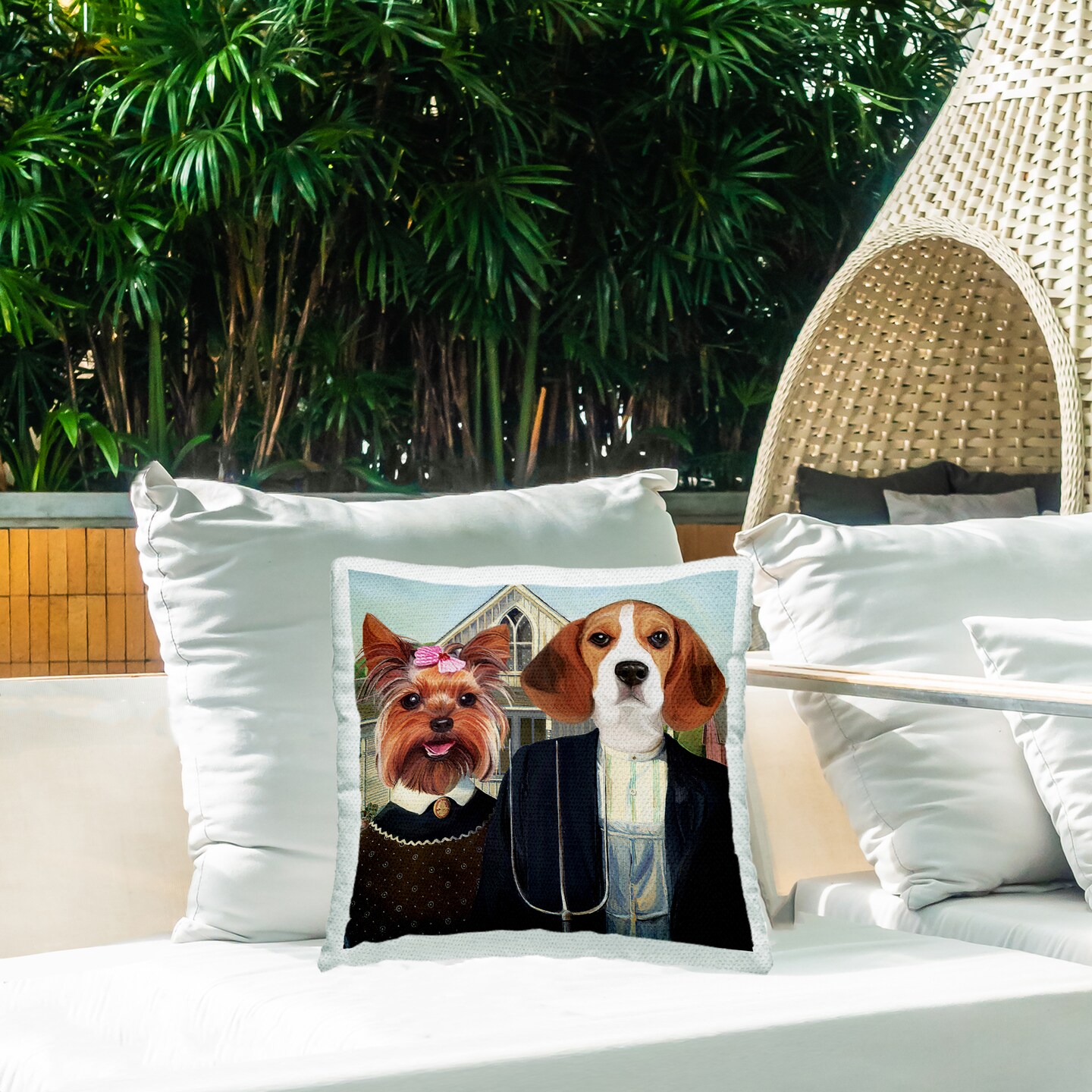 Stupell Industries Funny Dogs American Gothic Outdoor Printed Pillow