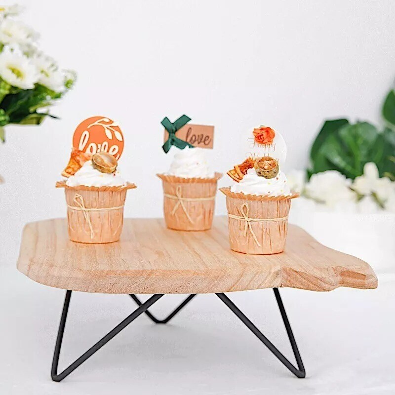 12&#x22; BLACK BROWN Square Natural Wooden CAKE Dessert STAND