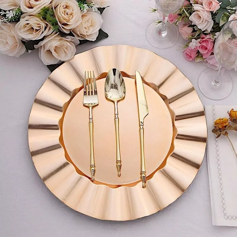 24 GOLD 13&#x22; Round Scalloped Trim Charger Plates