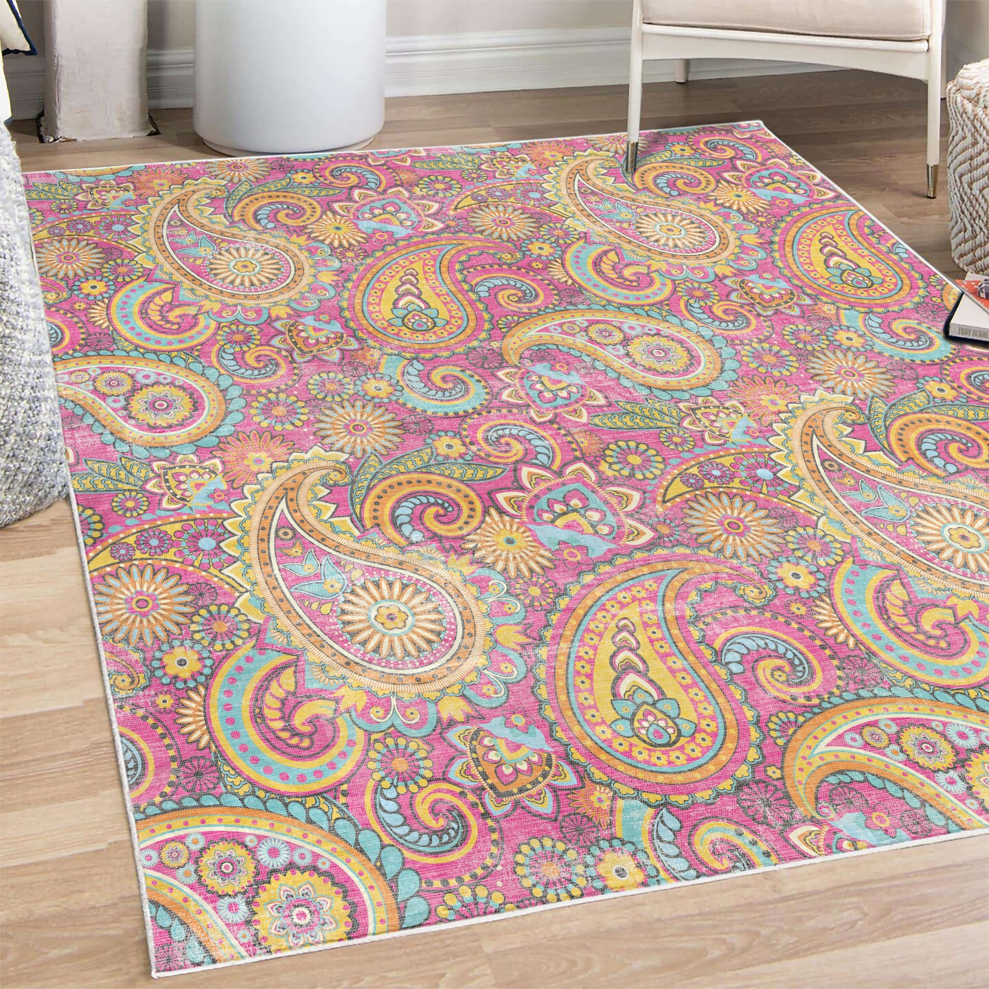 Ambesonne Paisley Decorative Rug, Mandala Florals Based on Traditional Eastern Oriental Pastel Color Graphic Design, Quality Carpet for Bedroom Dorm and Living Room, Multicolor