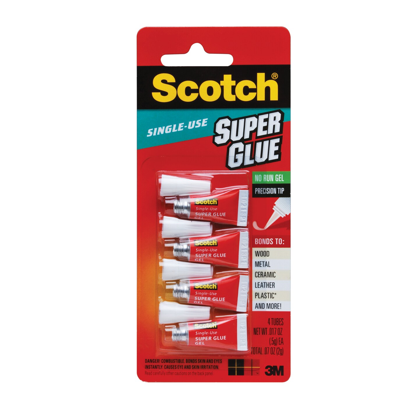 3M Scotch Single Use Super Glue Gel, .5g, 4/Pkg.