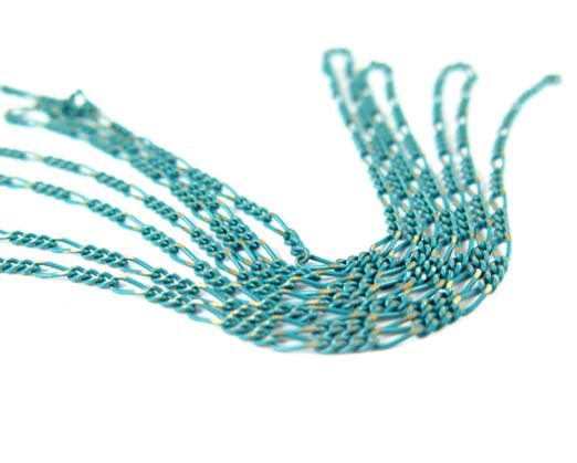 Two Tone Turquoise Blue Enamel on Brass Figaro Curb Chain (4&#x27;) (C916)