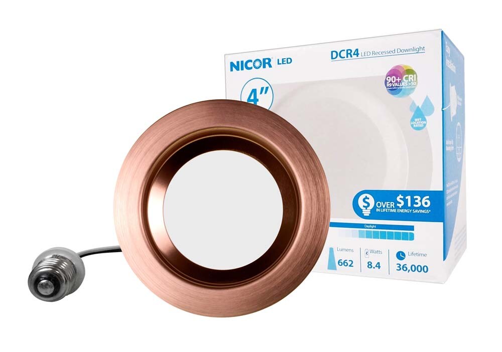 NICOR 4in. LED Downlight 644Lm 2700K in Aged Copper Round Recessed Light