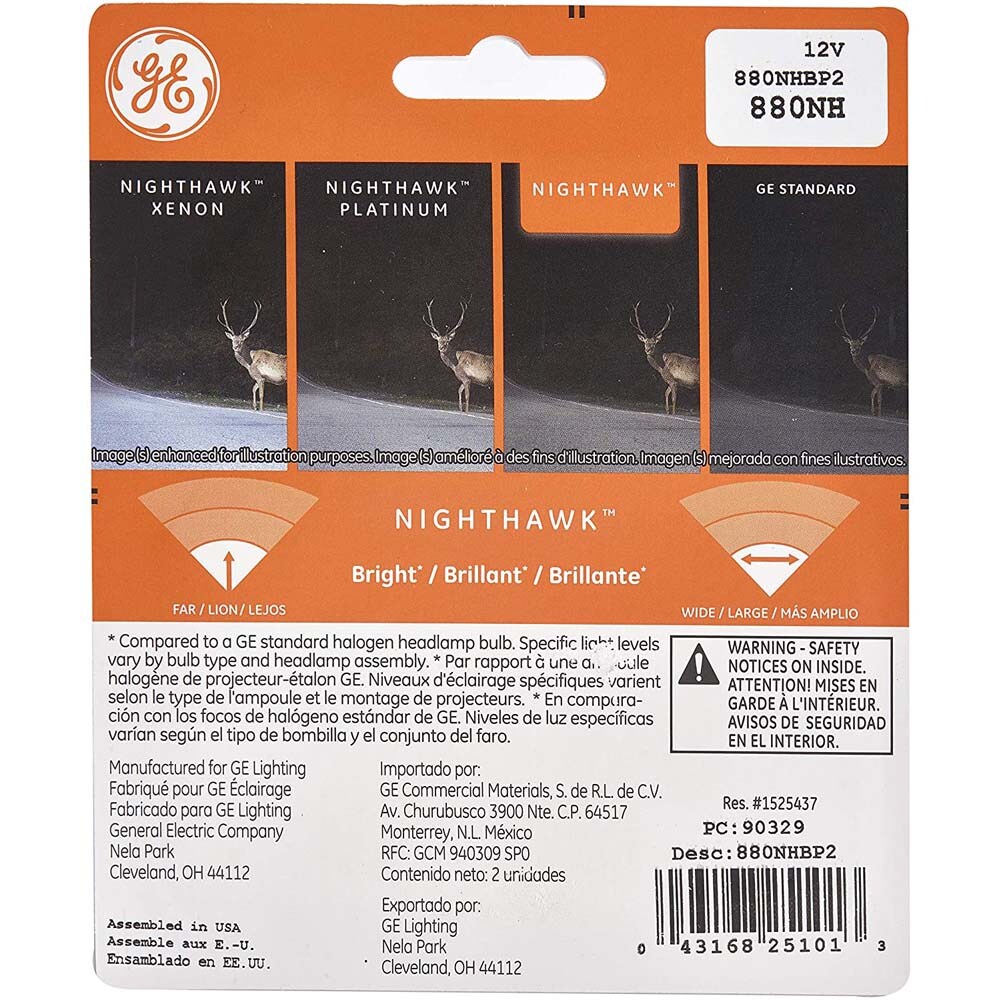 2Pk - GE 880NH/BP2 - 12.8v 27w Nighthawk Halogen Automotive Replacement Fog Bulb